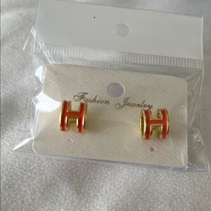 Gold and orange Fashion “H” Jewelry Earrings New in bag